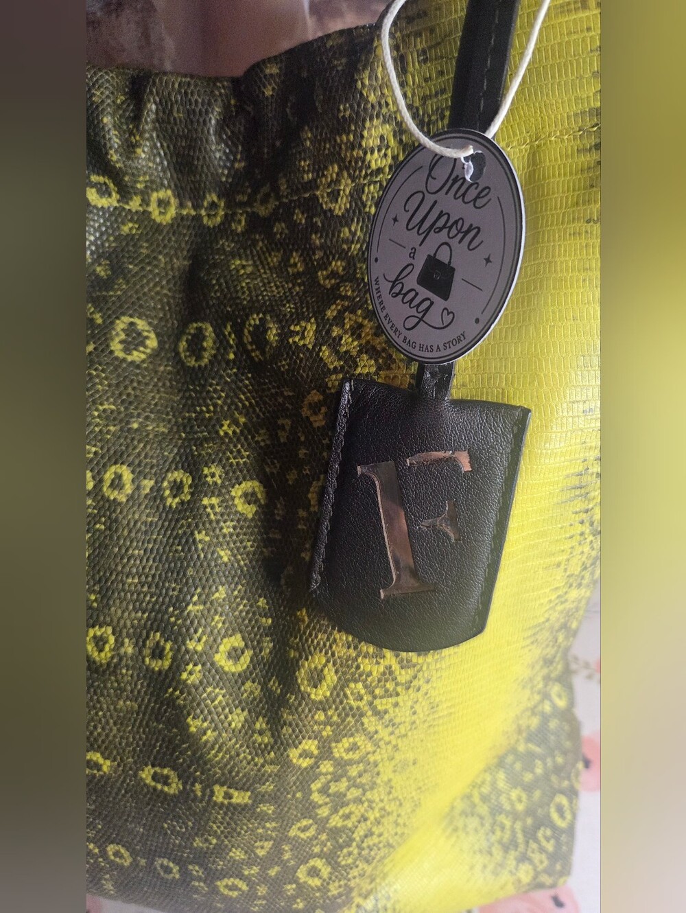 Nwot Furla Yellow and Black Snake-Print Tote - Picture 5 of 10